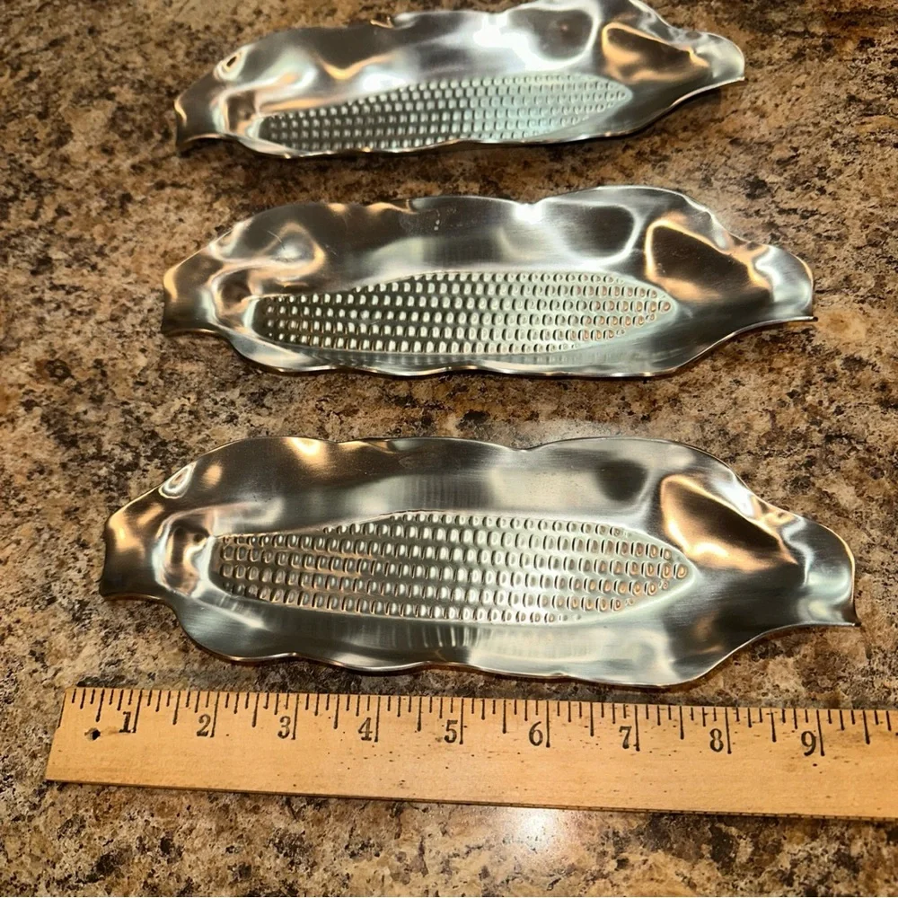 Crate & Barrel Set of Three Stainless Steel Corn Trays